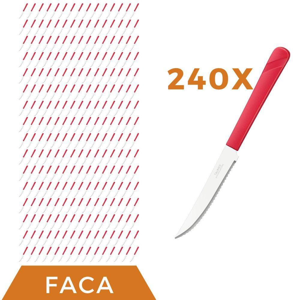 Kit 240 Peças Facas Aço Inox Plástico Vermelho Luna Almoço