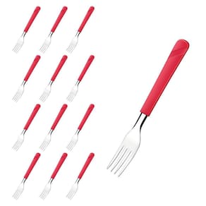 Conjunto 12 Garfos Linha Luna Vermelho Aço Inox Mesa Buffet