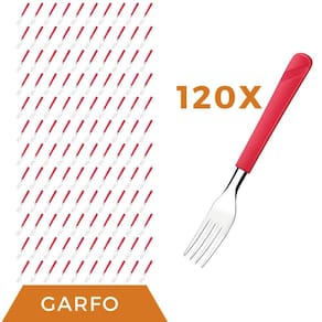 Kit 120 Peças Garfos Aço Inox Plástico Vermelho Luna Almoço
