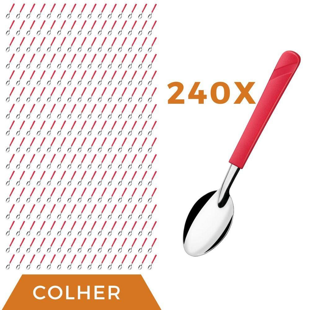 Jogo 240 Peças Colher de Sopa Vermelho Aço Inox Luna Almoço