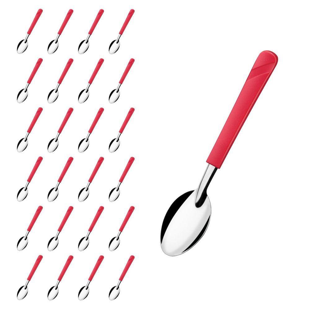 Kit 24 Colheres Linha Luna Vermelho Aço Inox Sorvete Buffet