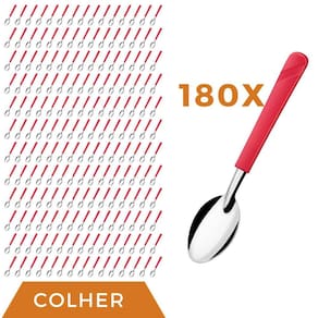 Jogo 180 Peças Colher de Sopa Vermelho Aço Inox Luna Almoço