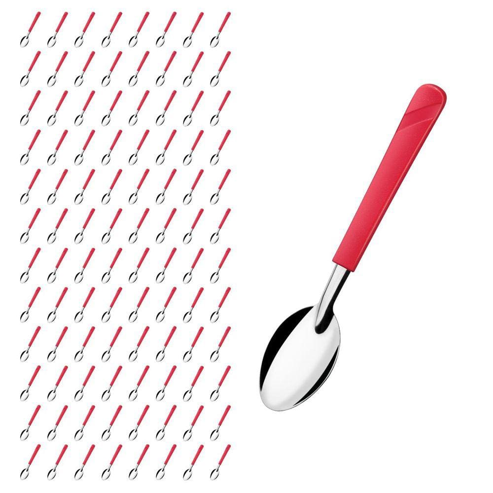 Kit 96 Colheres Linha Luna Vermelho Aço Inox Sorvete Buffet
