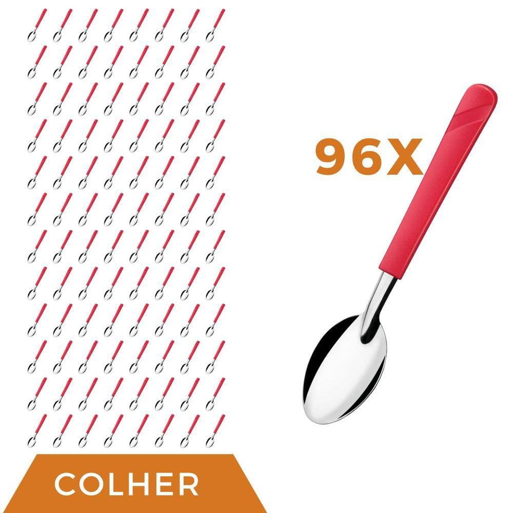 Jogo 96 Peças Colher de Sopa Vermelho Aço Inox Luna Almoço
