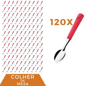 Jogo 120 Peças Colher de Chá Vermelho Aço Inox Luna Almoço