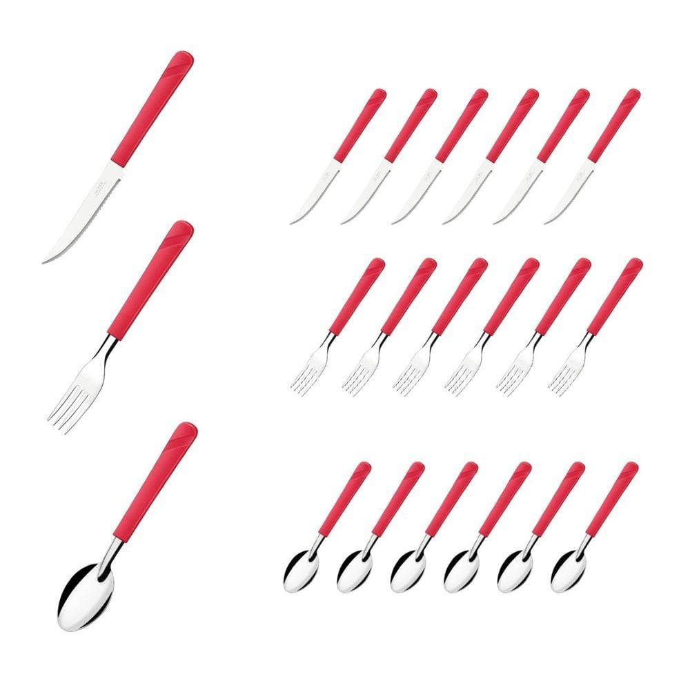 18 Talher Faca Garfo Colher Inox Vermelho Linha Luna Casa