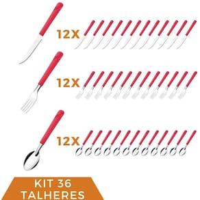 Talheres Faca Colher Garfo Aço Inox Vermelho Luna - 36 un