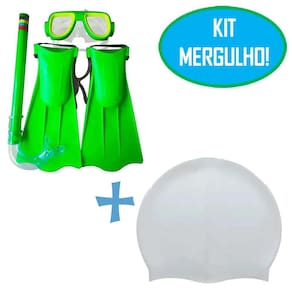 Kit de Mergulho Infantil Verde 3 Peças e Touca em Silicone
