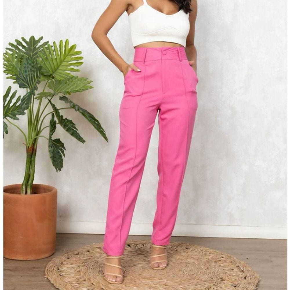 Calça alfaiataria poliéster sem cinto elegante roupas femininas