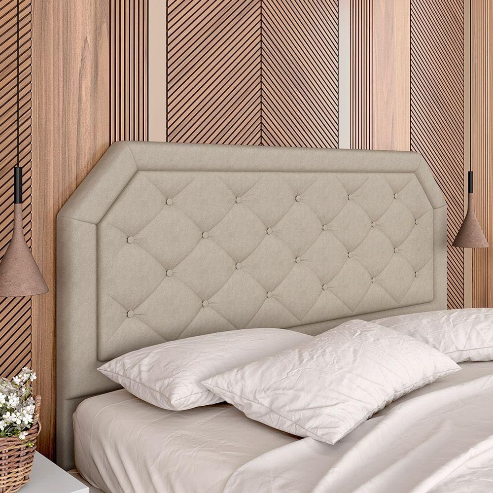 Cabeceira Estofada Cama Box Queen Florença Suede Bege - Móveis Arapongas