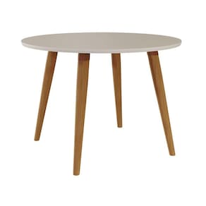 Mesa De Jantar Redonda 1,10M 4 Lugares Tampo Mdf Pés Em Madeira Maciça Madeira/Off White