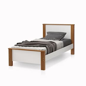 cama solteiro para quarto pes madeira branca/amendoa - mila