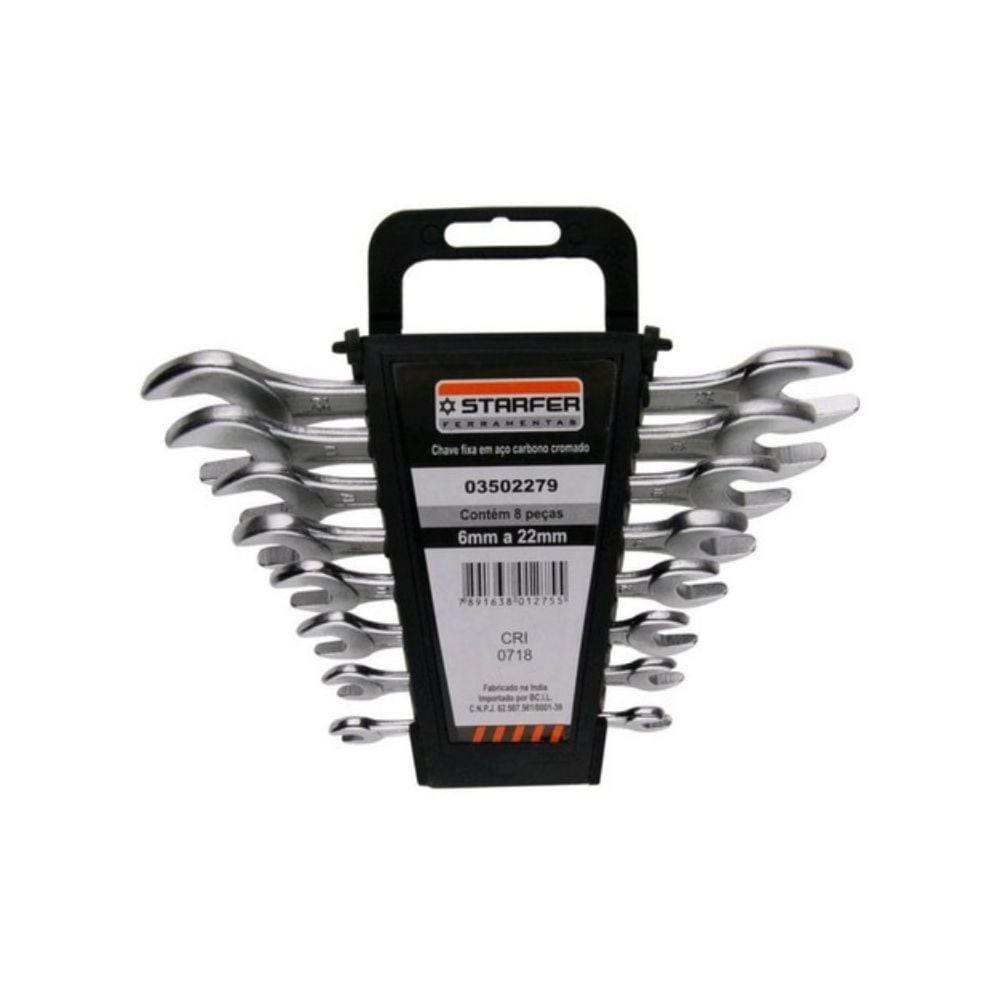 Jogo de Chave Fixa Cromada 6 a 22mm 8 Peças - Starfer