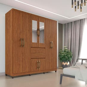Guarda Roupa Casal com Espelho 8 Portas 2 Gavetas Master Top IMOP Móveis - Cinamomo