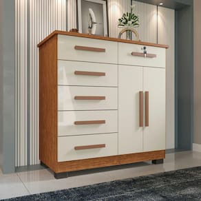 Cômoda 2 Porta 6 Gavetas Montagem Interna Flex Milão IMOP Móveis - Cinamomo Off White