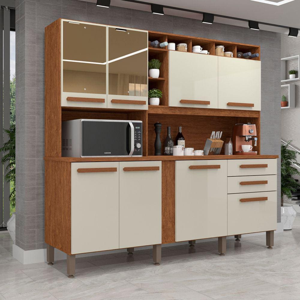 Armário para Cozinha Com Espelho 8 Portas 2 Gavetas Antonela IMOP Móveis - Cinamomo Off White