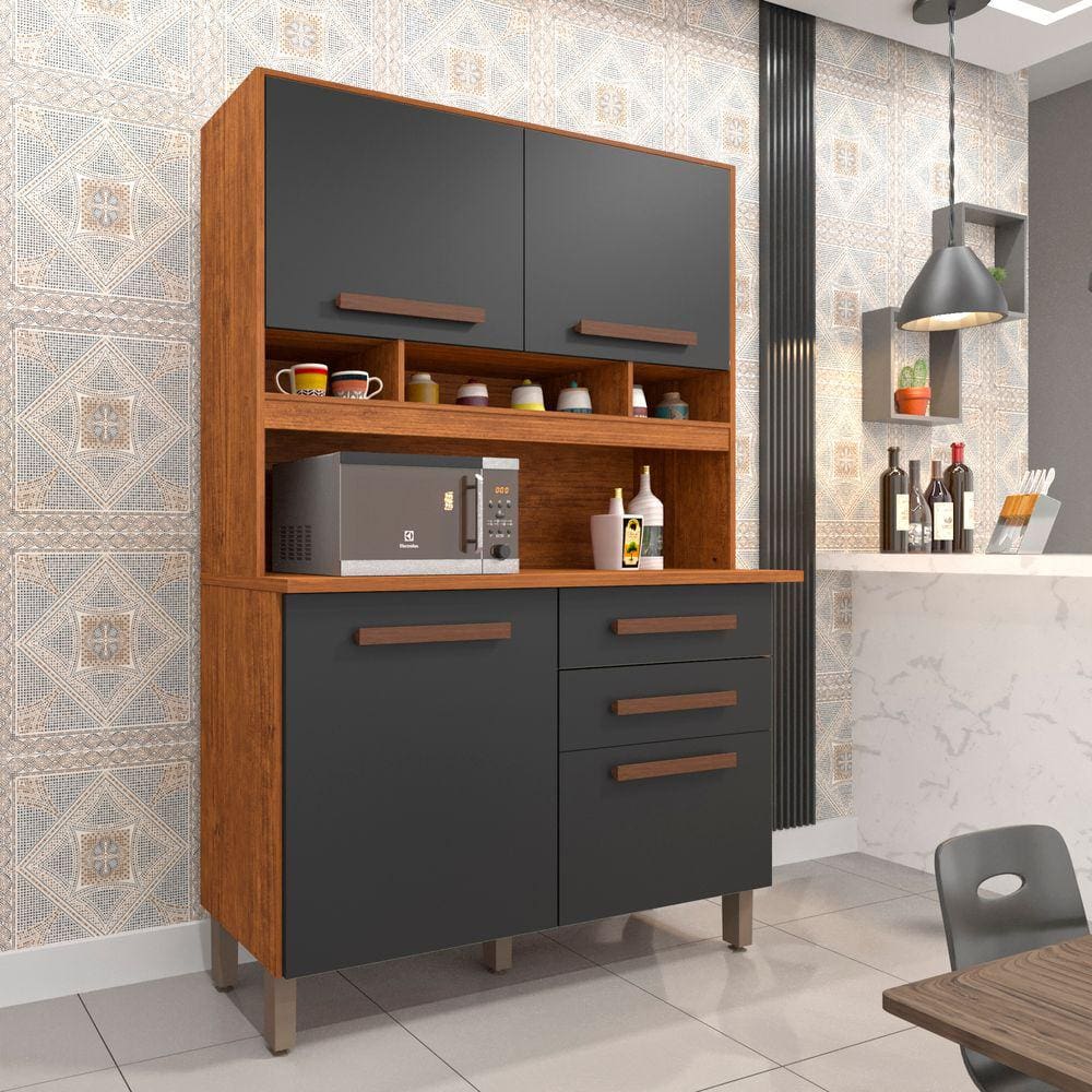 Armário para Cozinha 4 Portas 2 Gavetas Sofia Plus IMOP Móveis - Cinamomo Grafite