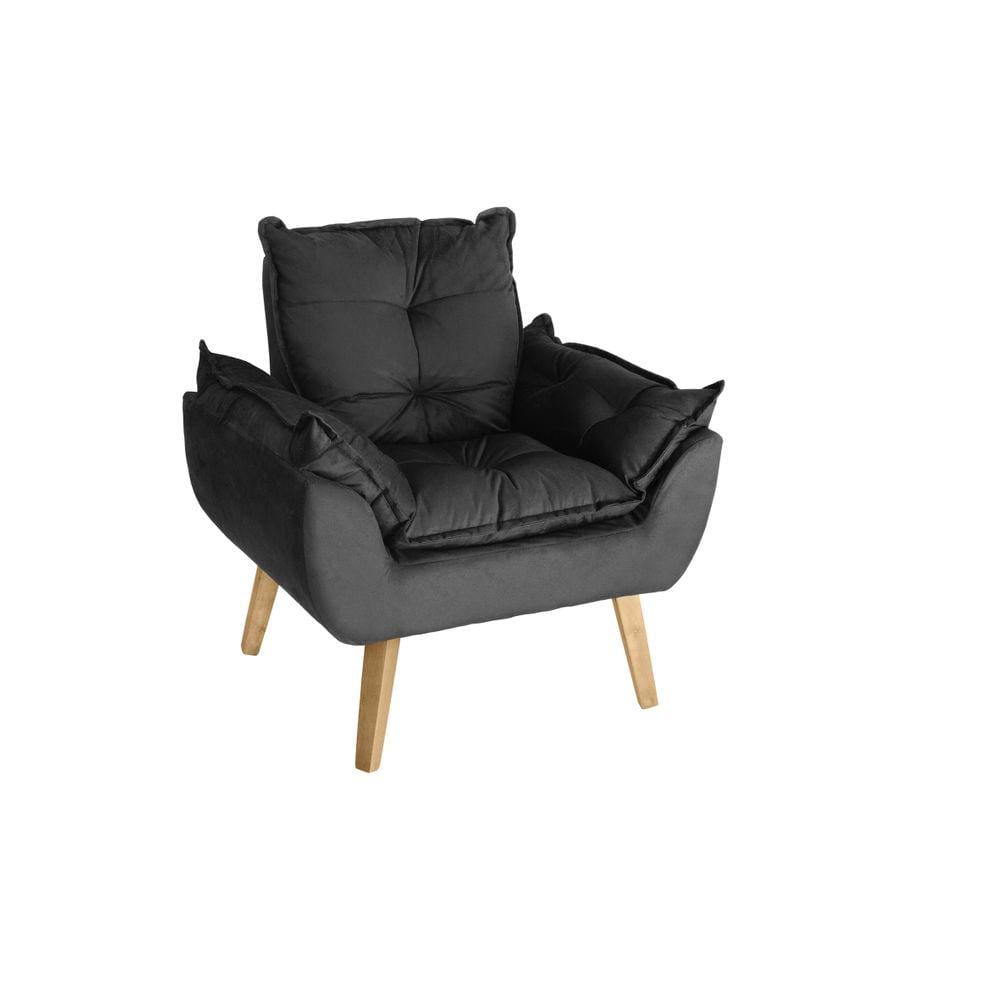 Poltrona Decorativa Opala Preto com fibra de silicone e pés quadrado SMF DECOR