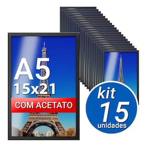 Kit 15 Molduras Preta Com Acetato A5 15X21Cm Quadro Foto