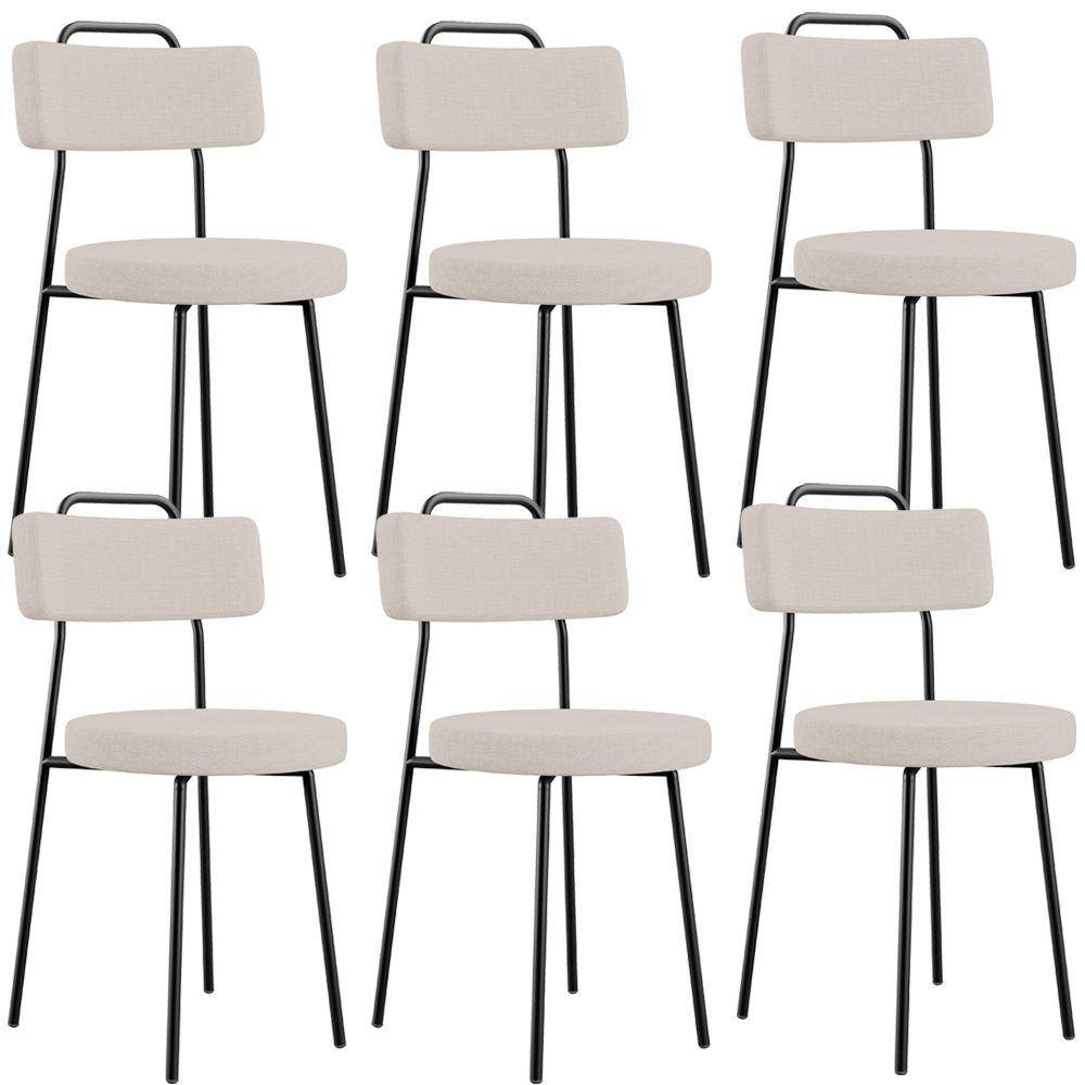 Kit 06 Cadeiras Decorativas Estofada Para Sala De Jantar Barcelona L02 Linho Bege - Lyam Decor