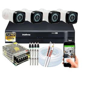 Kit 4 Cameras Segurança 1080 Full Hd Dvr Intelbras 4ch mhdx Alta Resolução c/ Acessórios