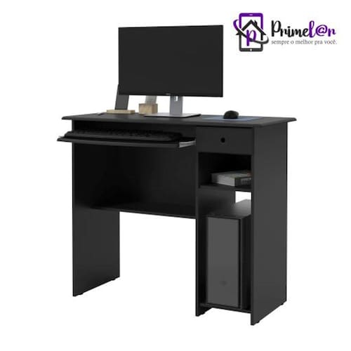 imagem-Escrivaninha Office Mesa De Computador Com Gaveta Suporte De Teclado E Nichos Viena - Preto