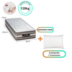 Colchão Sankonfort Le Griff Solteiro King 96x203x33 - Linha Alta e Firme + 1 Travesseiro Fibra