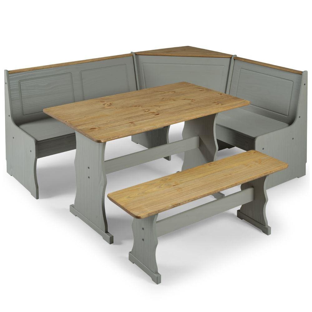 Conjunto de Bancos com Mesa em Madeira Cinza Lavado