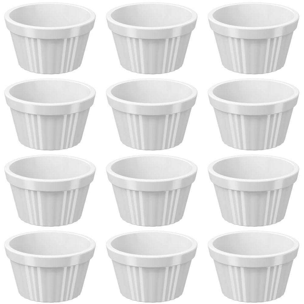 12 Ramekins Brancos Canelados 90ml Potes Bowls Pequenos Uno Coza em Polipropileno