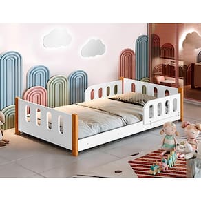 Cama De Criança Infantil Juvenil Camila Com Grade De Proteção- Branca - Branco