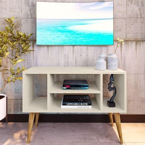 Rack Para Tv Paris Com 4 Nichos Com Pés Retrô - Off White - Branco
