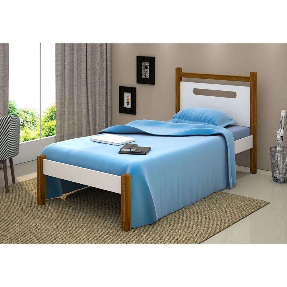 Cama De Solteiro Design Eloa Branco Com Mel - Branco