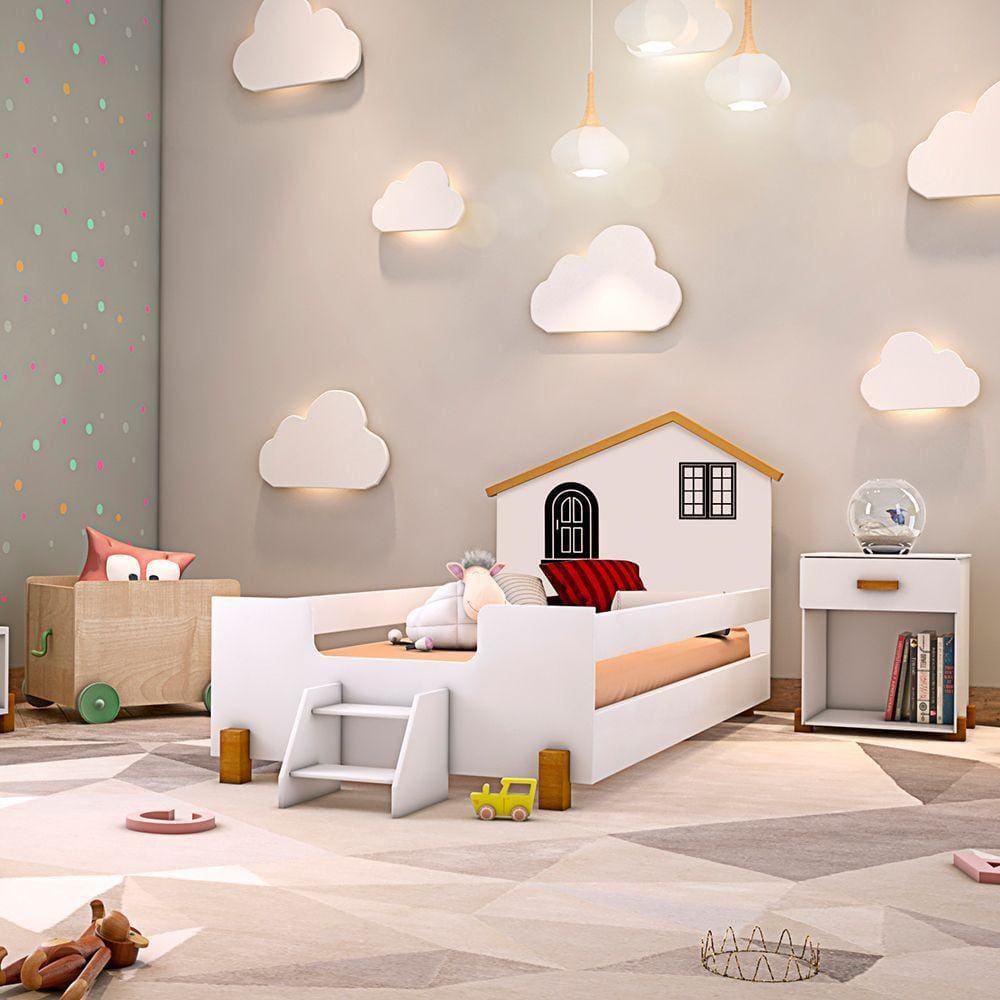 Cama Montessoriana Infantil Solteiro Belissima Preta - Branca E Mel - Branco
