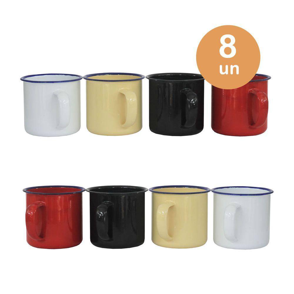 Kit 8 caneca esmaltada 150 ml xícara café chá suco retrô