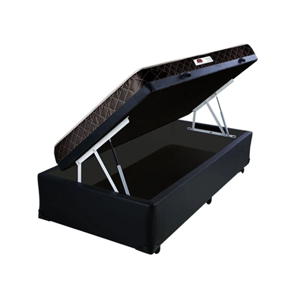 Cama Box Baú Solteiro Conforto Sintético Preto + Colchão Solteiro Conforto Espuma D23 Com EPS 17x88x188