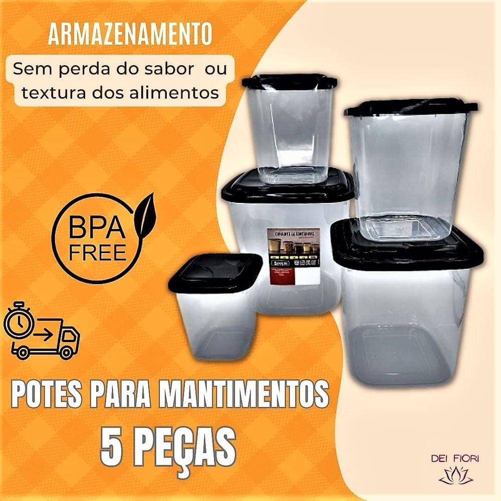 Potes Para Mantimento Resistente Com Tampa 5 Peças Cozinha