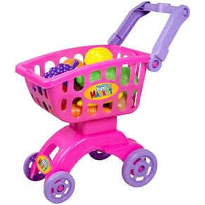 Carrinho de Compra Super Market Rosa Infantil 19 Peças Braskit 8704