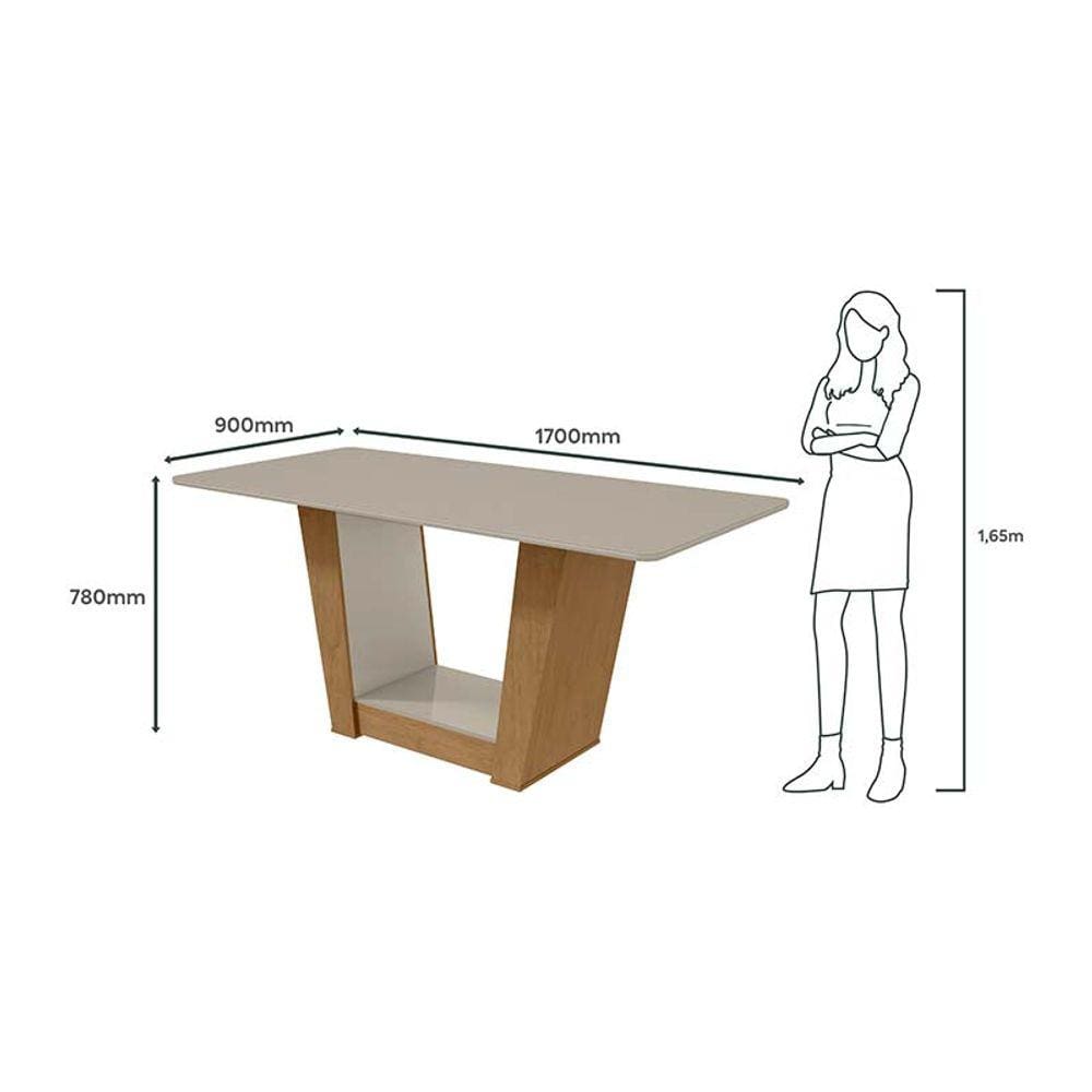 Conjunto Sala de Jantar 6 Cadeiras Apogeu 170 Lopas Amêndoa Clean/Off White/Linho Rinzai Bege