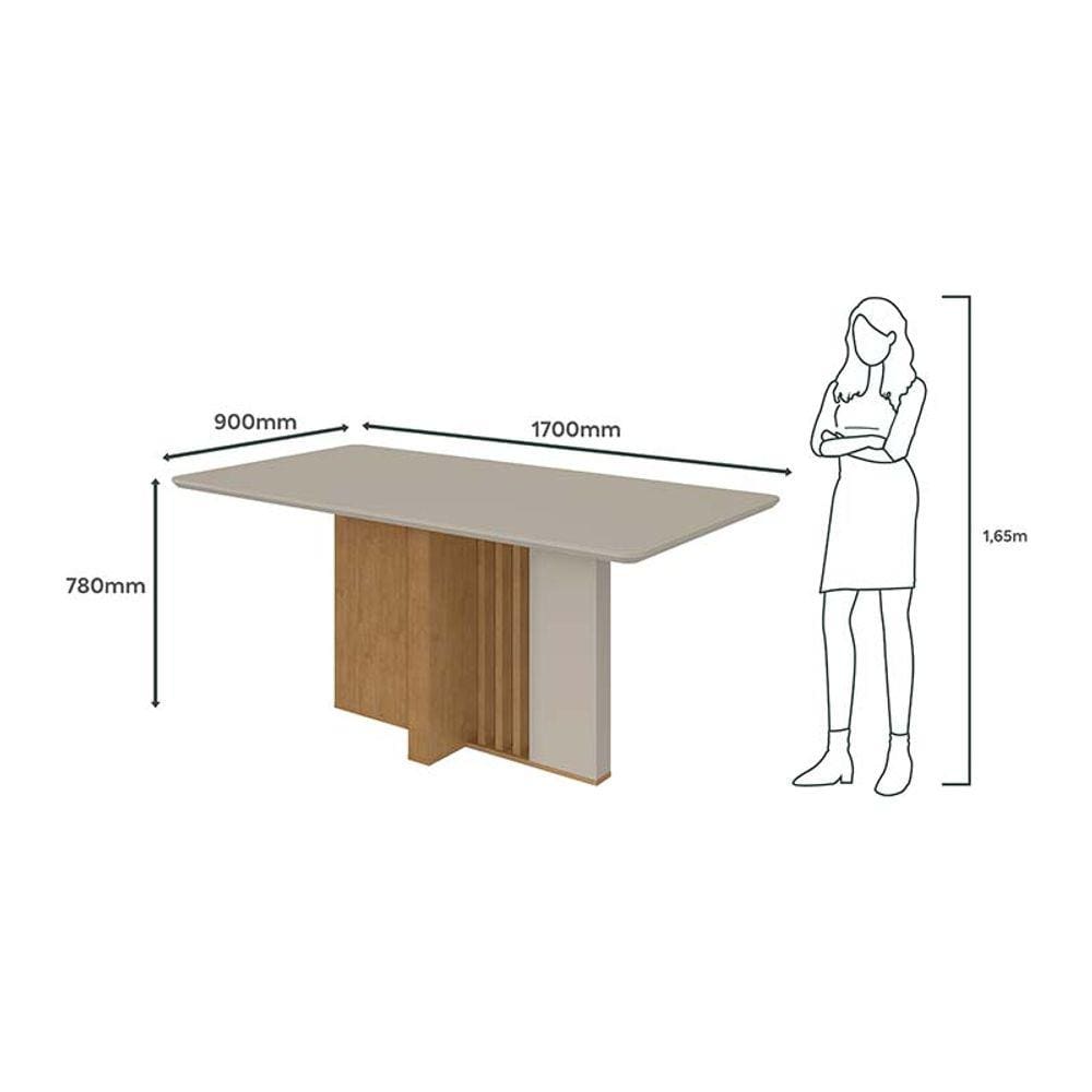 Conjunto Sala de Jantar 6 Cadeiras Astrid 170 Lopas Amêndoa Clean/Off White/Linho Rinzai Bege