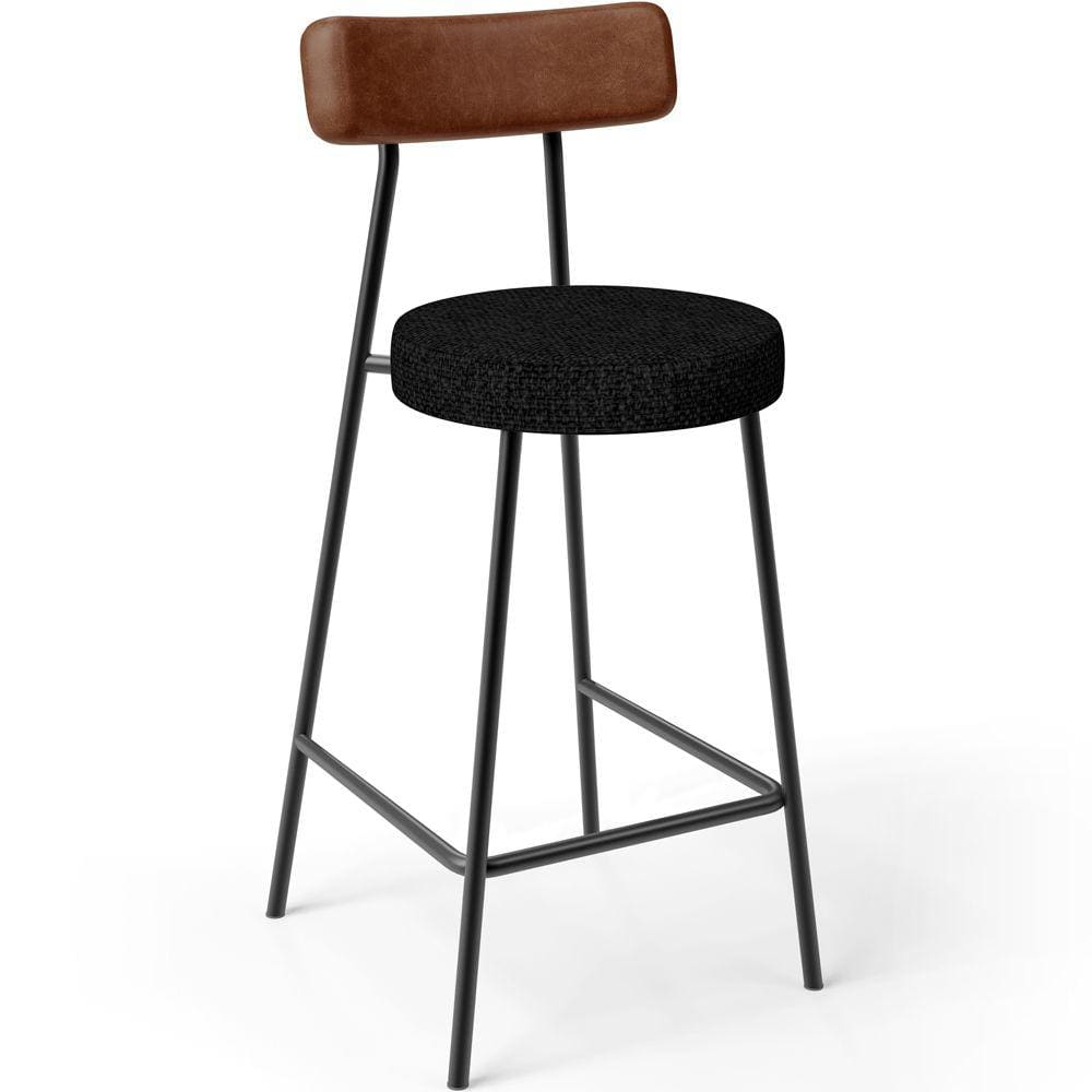 Banqueta Baixa Cozinha Sala De Jantar Bancada Milão L02 Couríssimo Marrom Linho Chumbo -LyamDecor