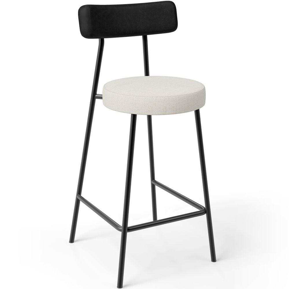 Banqueta Baixa Cozinha Sala De Jantar Milão L02 Couríssimo Preto Linho Champagne -LyamDecor