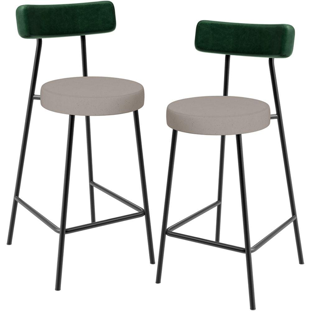 Kit 02 Banquetas Baixa Cozinha Sala Jantar Bancada Milão L02 Facto Verde Linho Bege -LyamDecor
