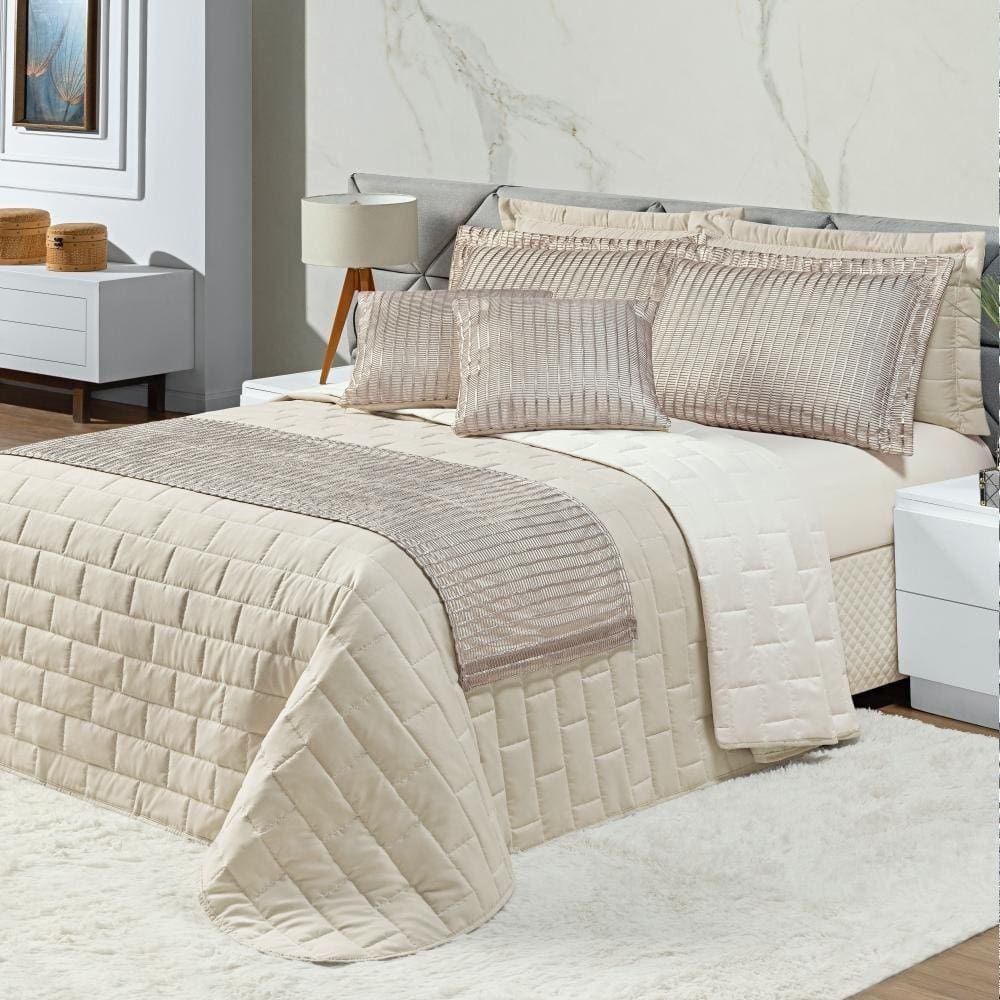 Cobre Leito King Picasso Dupla Face com Almofadas e Xale 10 Peças - Bege