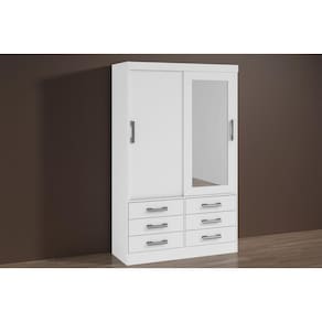 Guarda-Roupas 2 Portas 6 Gavetas Com Espelho Meridian Branco
