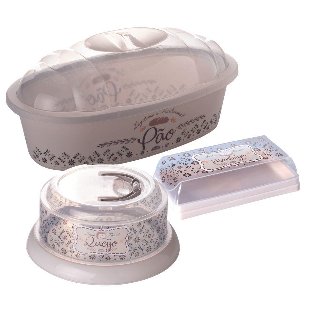 Kit porta queijo, pães e manteiga 3 peças Plasutil