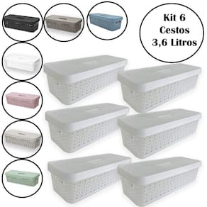 Kit 6 Cestos Organizador Multiuso 3,6 Litros Com Tampa