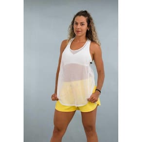 Regata Feminina Fitness Branca Tela Longa Ative