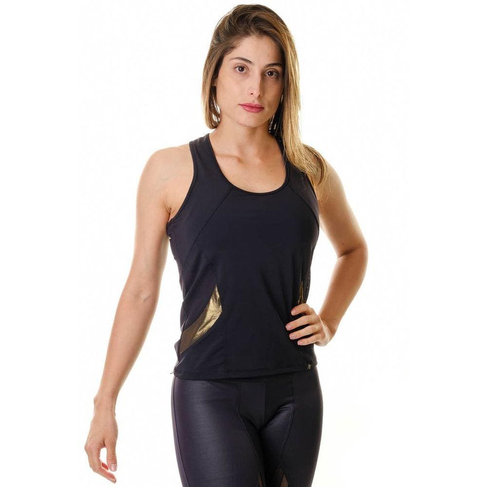 Regata Feminina Fitness Preta Gold Spark