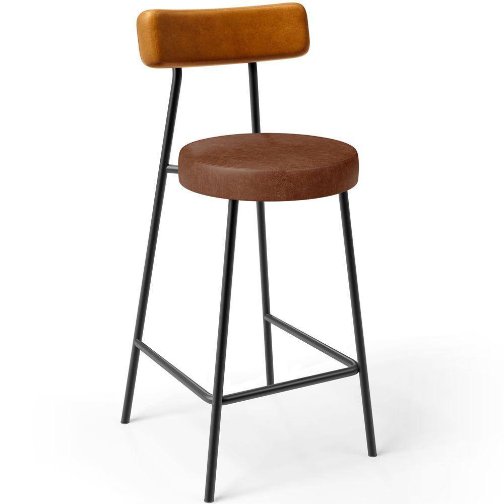 Banqueta Baixa Cozinha Sala Jantar Bancada Milão L02 Couríssimo Whisky Marrom -LyamDecor