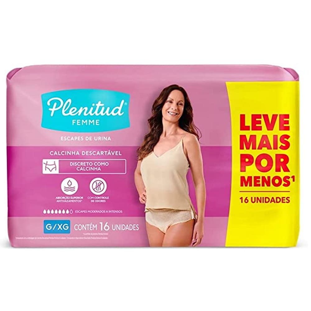 Fralda Calça Plenitud Incontinência Femme G/Xg C/16 Unidades